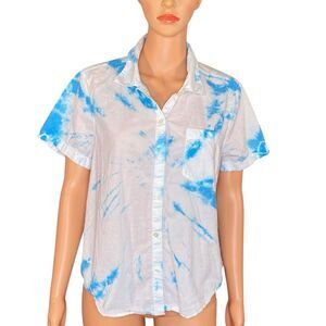 Lucky Brand Tie Dye Print Blouse Button Down 100% Cotton Lightweight Size Large